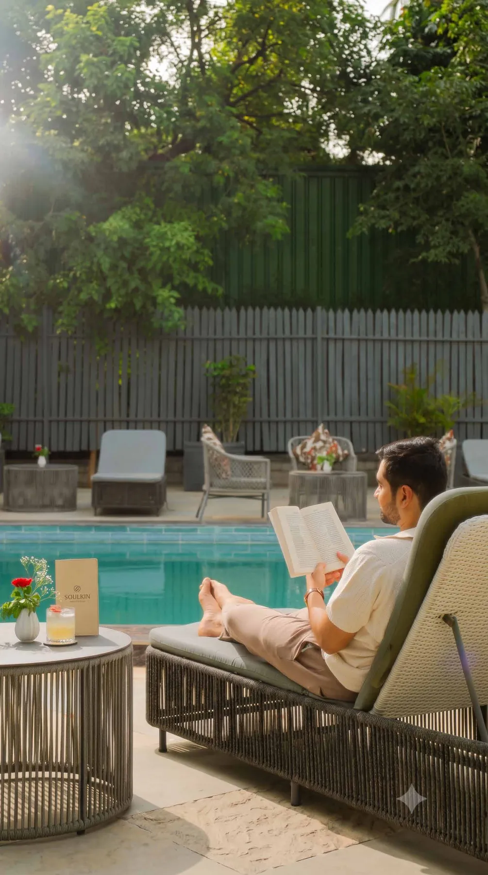A slow afternoon by the Soulkin pool, book in hand